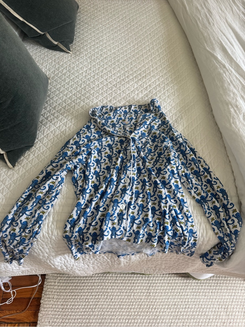 Roller Rabbit Blue and White Printed Long-Sleeve Pajama Top